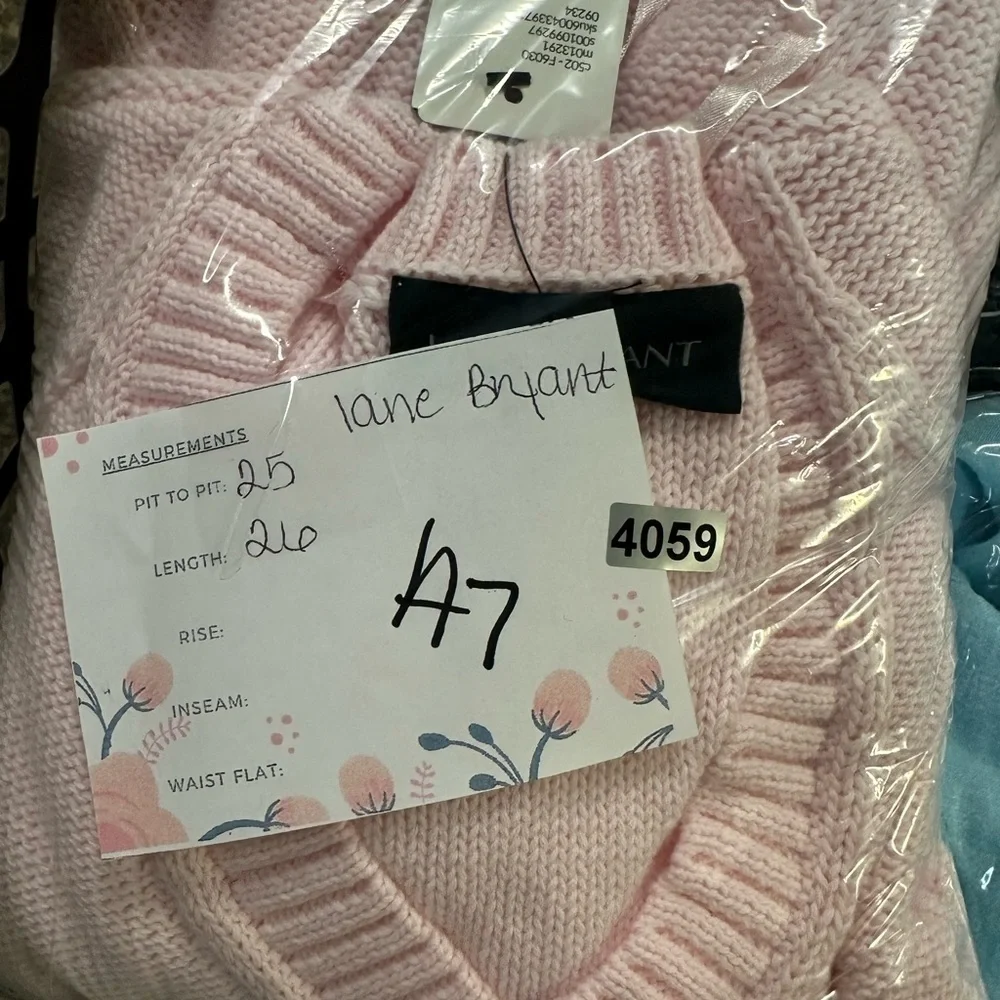 NWT 18/20 LANE BRYANT cable knit pink V neck cotton classic plus size sweater - Picture 7 of 9